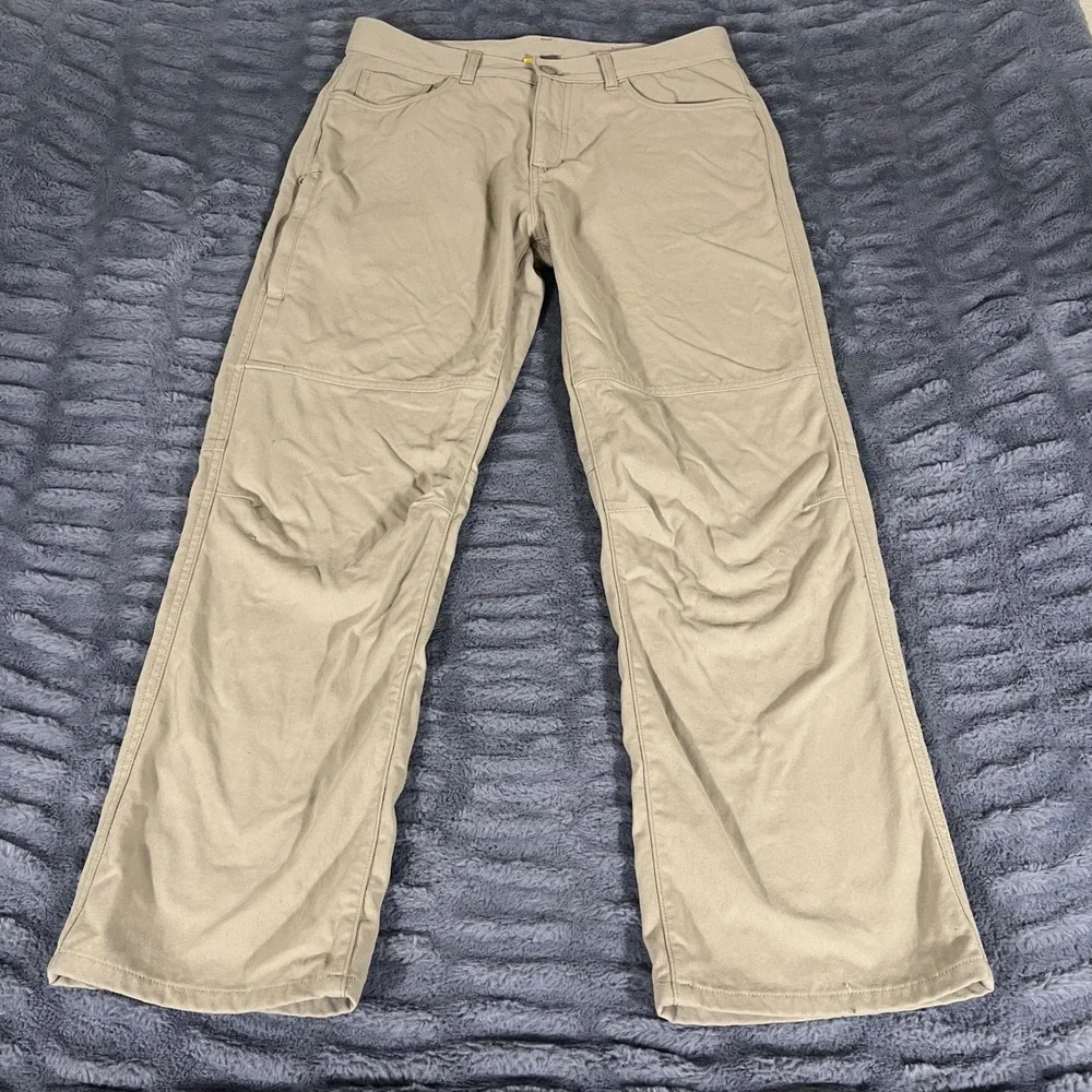 Eddie Bauer Mens 33x30 Khaki Nylon Performance Hiking Pants Articulated Knee